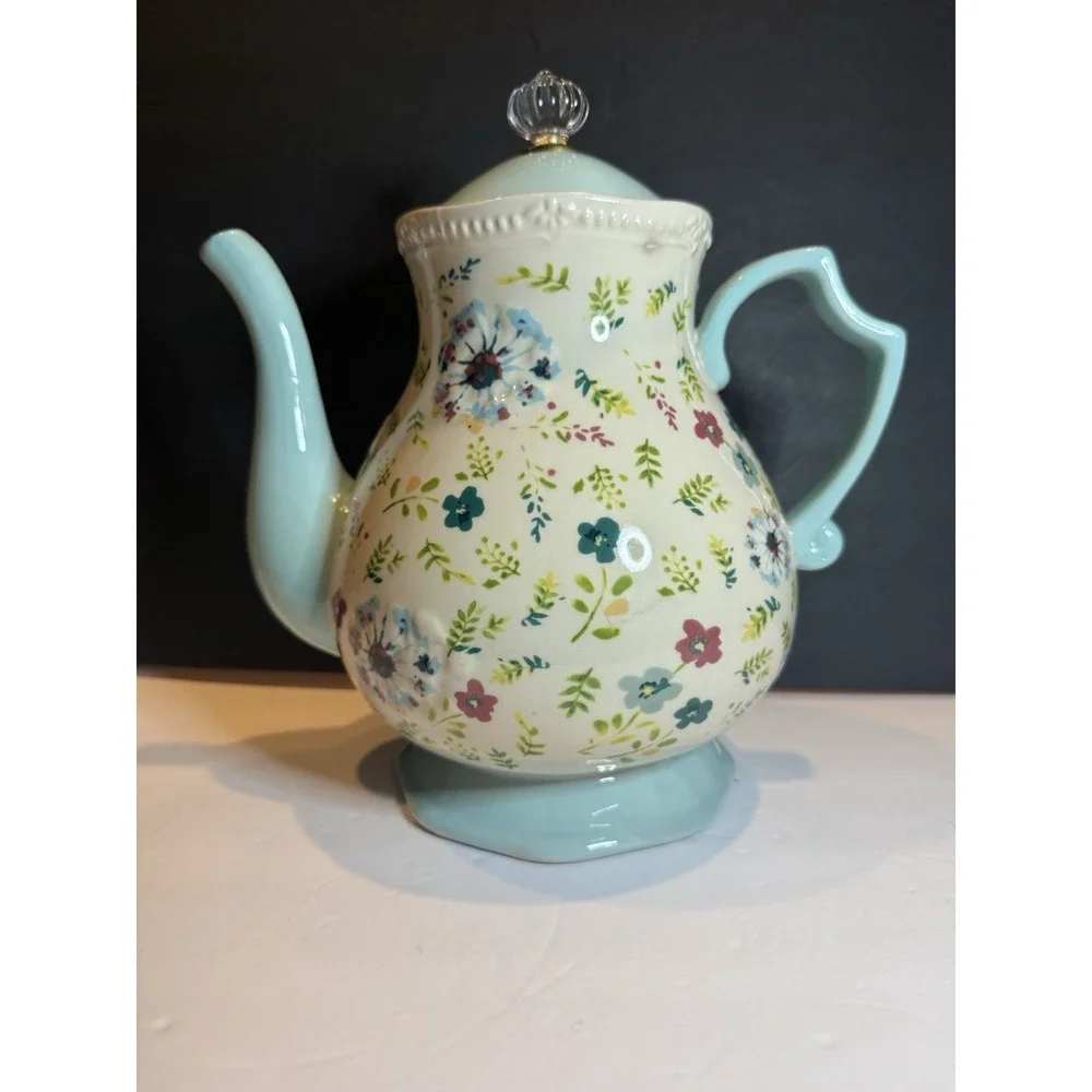 The Pioneer Woman Kari 2.7 Qt Stoneware Teapot Floral Blue Teal Farmhouse